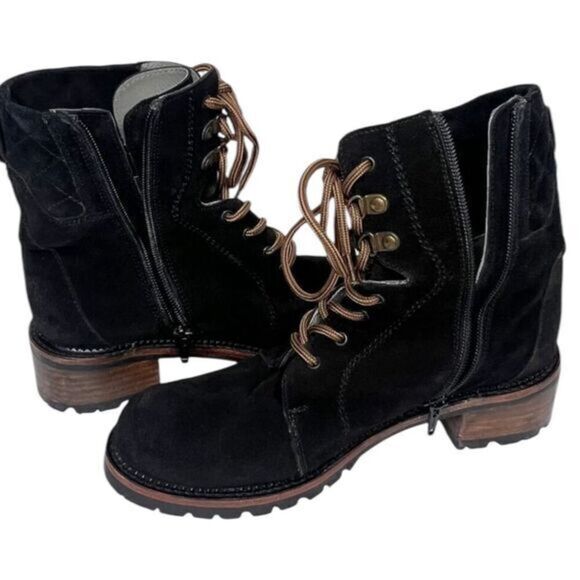 Seychelles Encounter Lace Up  Suede Boot Italy Black Tie Up Size 7 - Picture 2 of 9